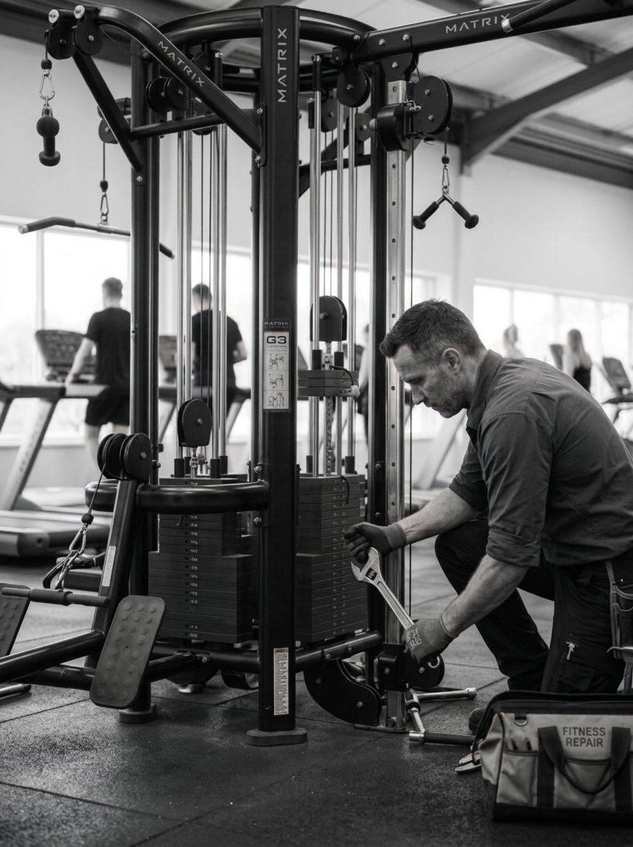 Technicien Fitness Repair en intervention sur un appareil de fitness dans le Finistère